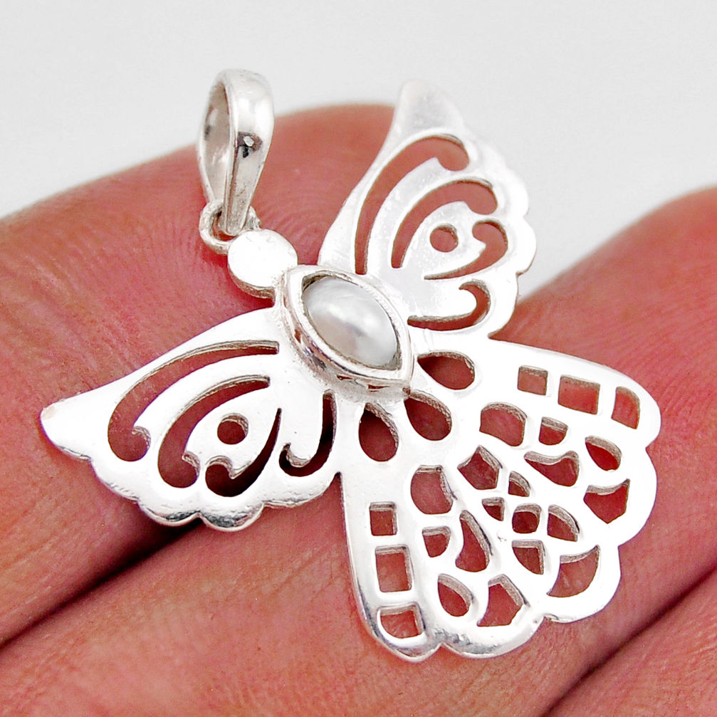 0.76cts natural white pearl 925 sterling silver dragonfly pendant jewelry y86661