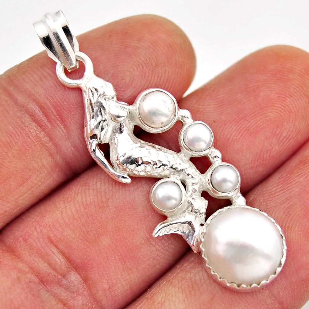 8.92cts natural white pearl 925 sterling silver fairy mermaid pendant n1188