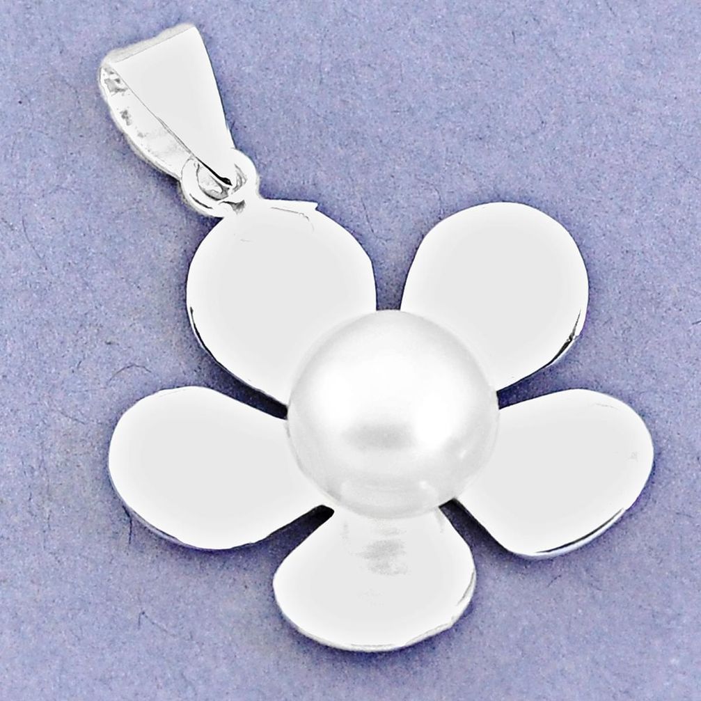 5.52cts natural white pearl 925 sterling silver flower pendant jewelry c23861