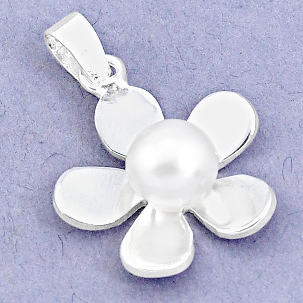3.73cts natural white pearl 925 sterling silver flower pendant jewelry c23866