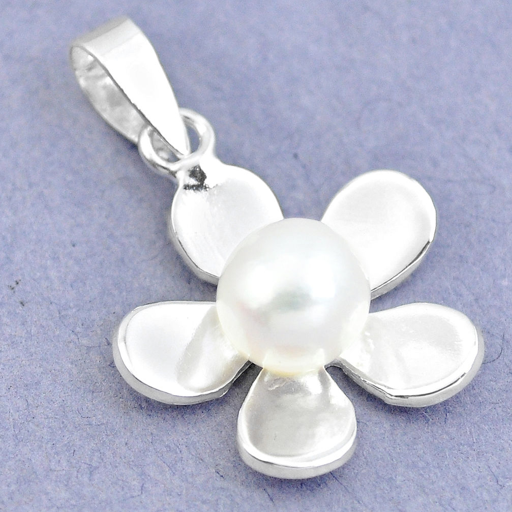 Natural white pearl 925 sterling silver flower pendant jewelry c25467