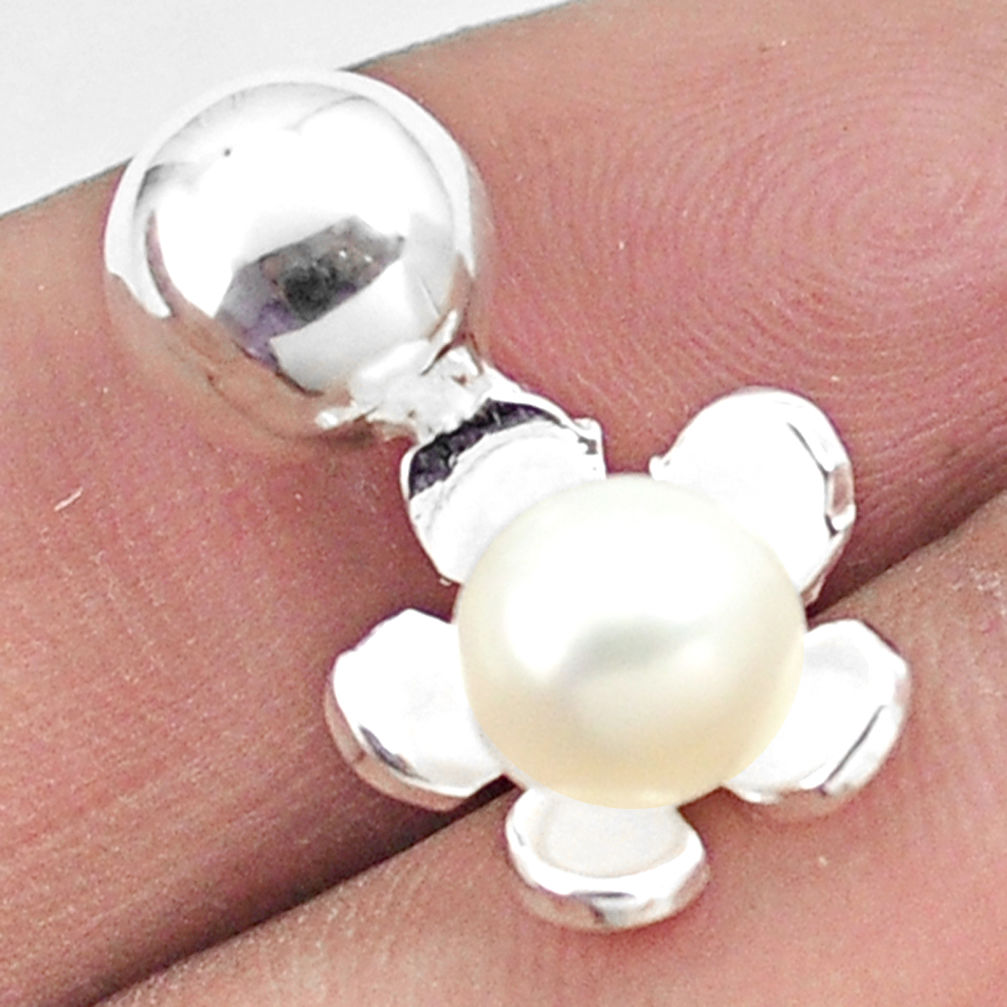 2.28cts natural white pearl 925 sterling silver flower pendant jewelry c25643