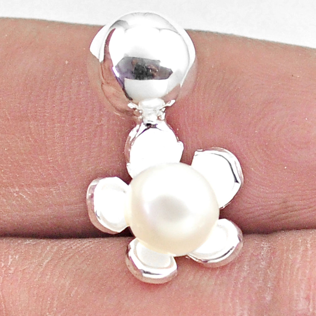 2.49cts natural white pearl 925 sterling silver flower pendant jewelry c25703