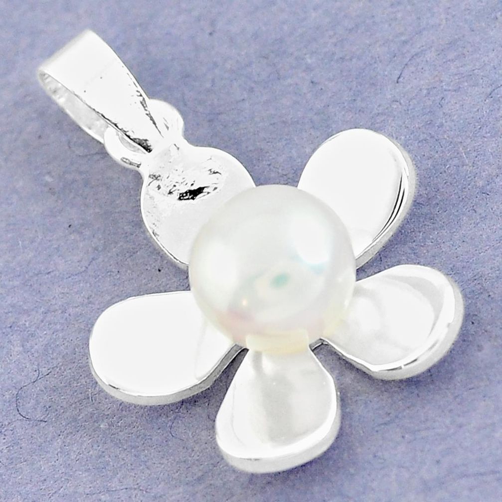 Natural white pearl 925 sterling silver flower pendant jewelry c25719