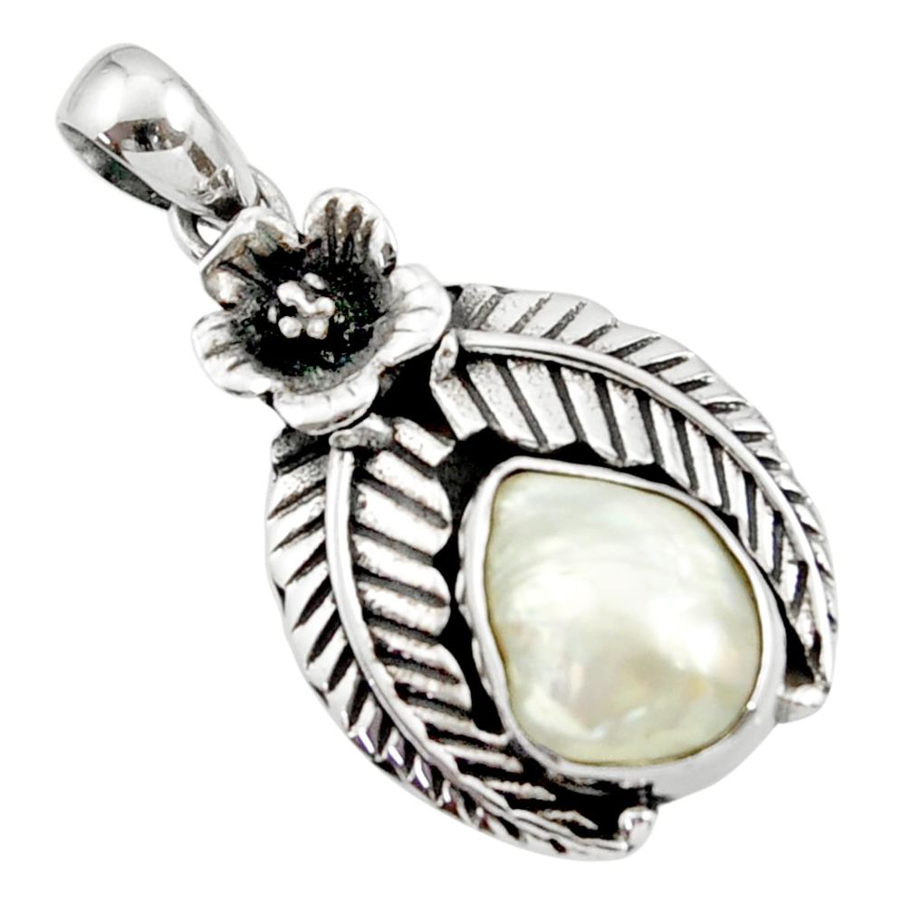 white pearl 925 sterling silver flower pendant jewelry d44856