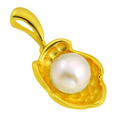 6.20cts natural white pearl 925 sterling silver gold pendant jewelry y82485
