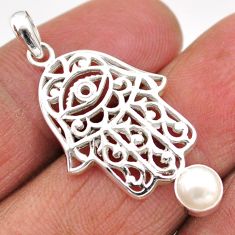 0.98cts natural white pearl 925 sterling silver hand of god hamsa pendant t89262