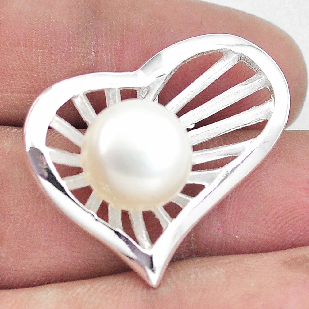 6.31cts natural white pearl 925 sterling silver heart pendant jewelry c23799