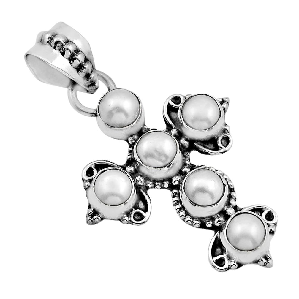 4.65cts natural white pearl 925 sterling silver holy cross pendant jewelry n3684