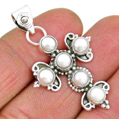 5.87cts natural white pearl 925 sterling silver holy cross pendant jewelry y7126
