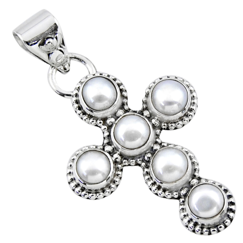 5.83cts natural white pearl 925 sterling silver holy cross pendant r55912