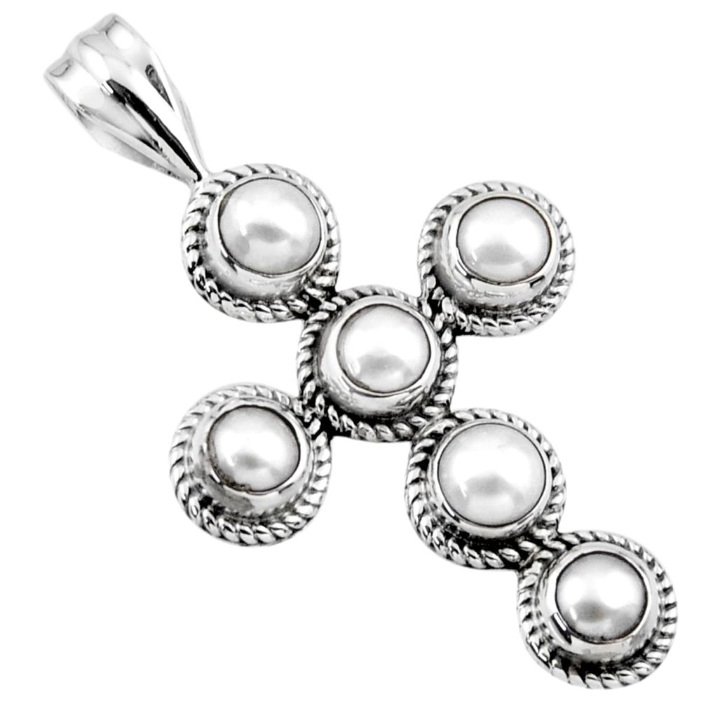 5.38cts natural white pearl 925 sterling silver holy cross pendant r55954