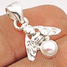 0.77cts natural white pearl 925 sterling silver honey bee pendant jewelry u13719