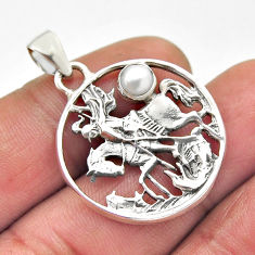 0.78cts natural white pearl 925 sterling silver horse pendant jewelry n25486