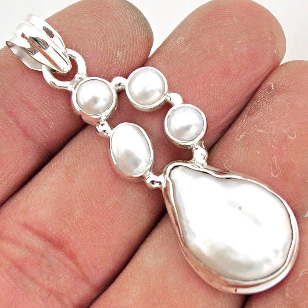 15.58cts natural white pearl 925 sterling silver pendant jewelry r43068