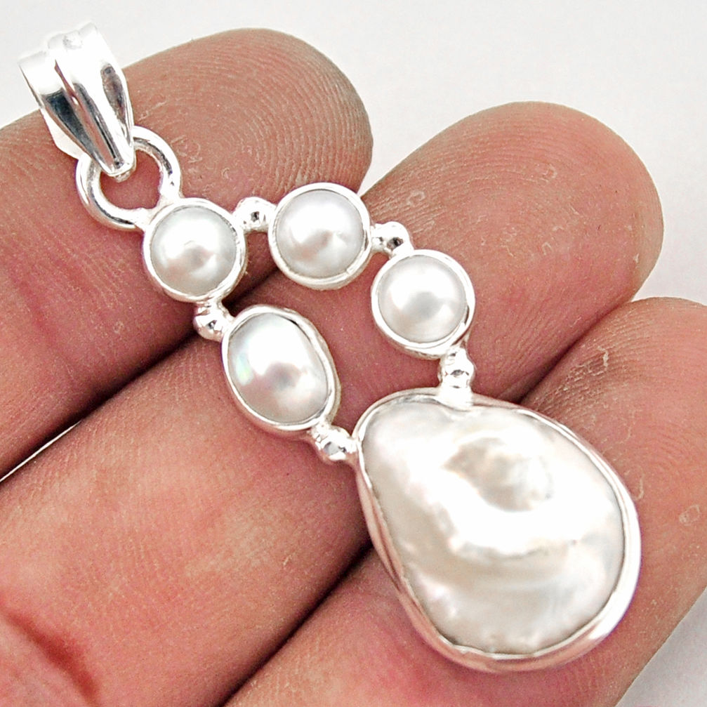 14.89cts natural white pearl 925 sterling silver pendant jewelry r43069