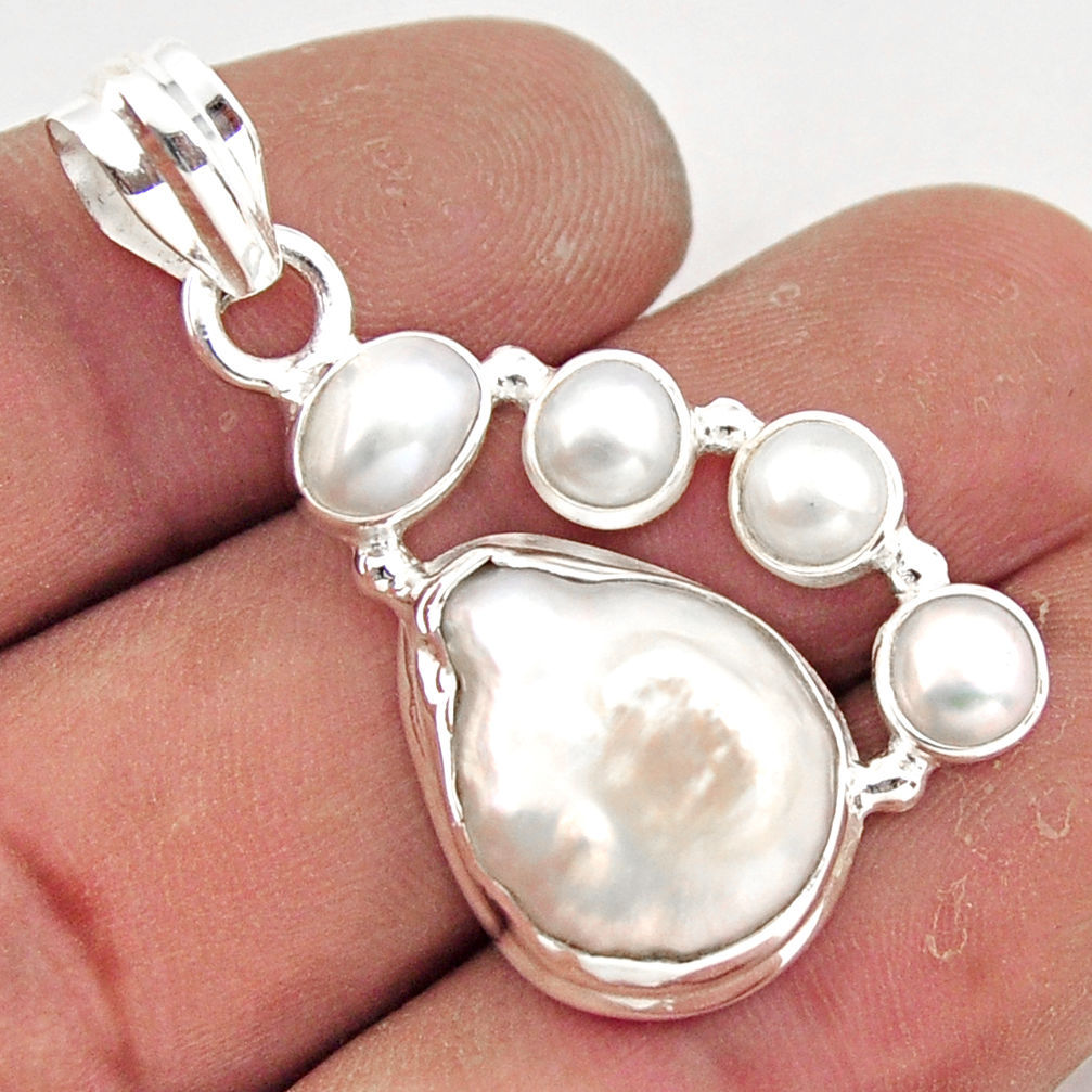 14.34cts natural white pearl 925 sterling silver pendant jewelry r43070