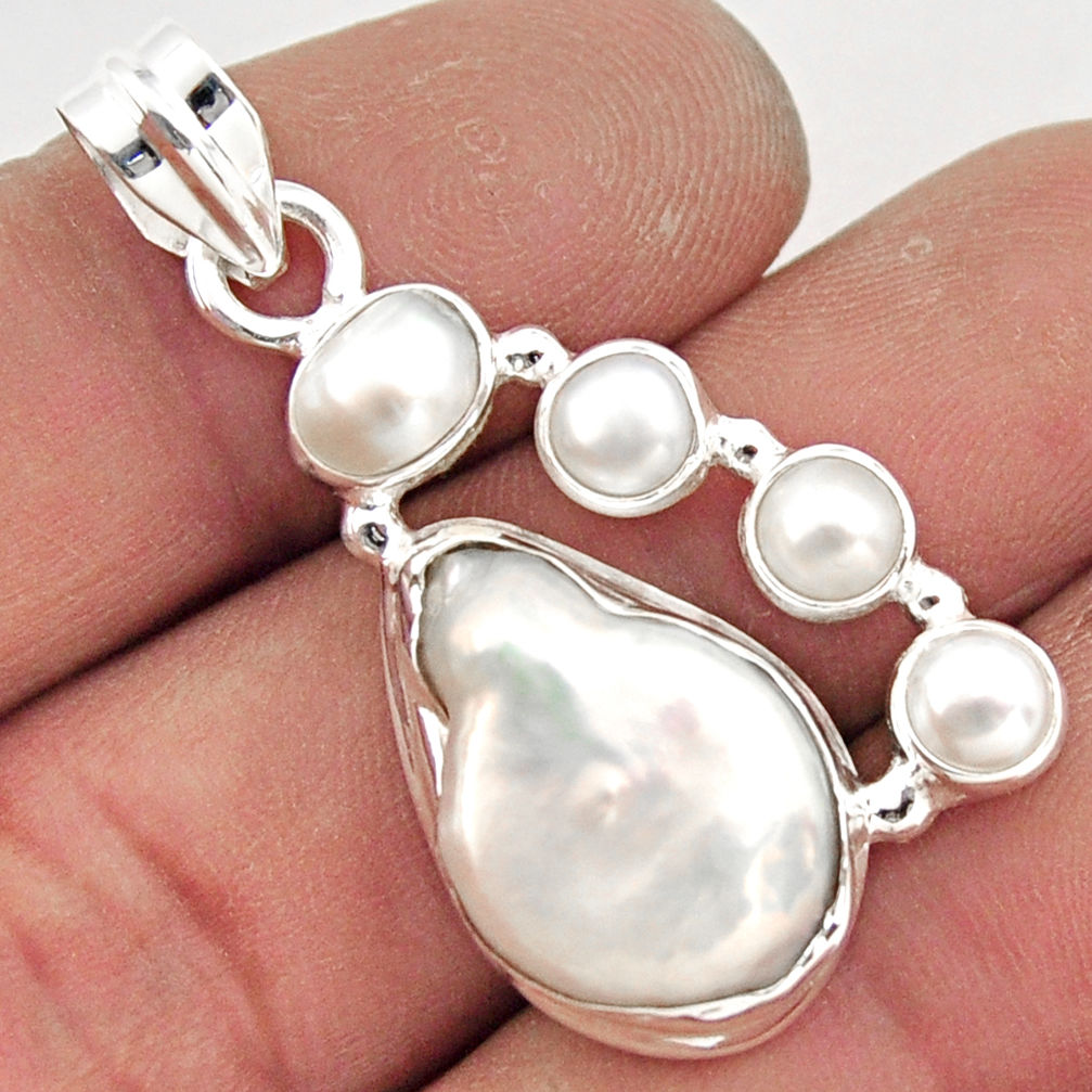 14.81cts natural white pearl 925 sterling silver pendant jewelry r43071