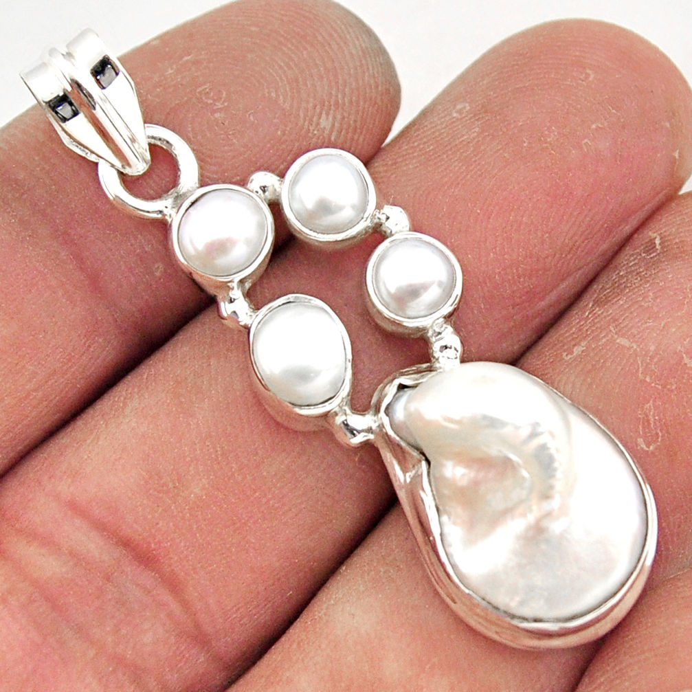 14.37cts natural white pearl 925 sterling silver pendant jewelry r43072
