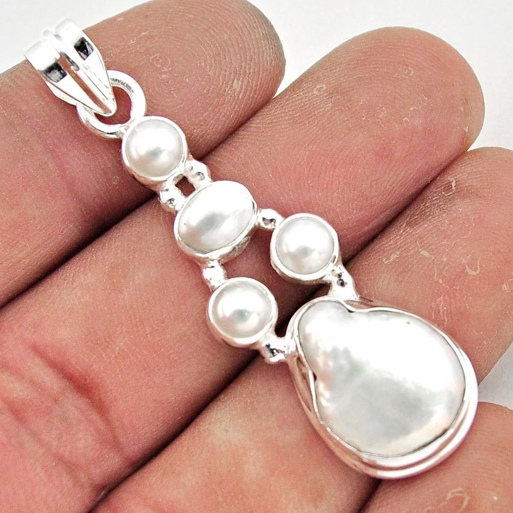 14.06cts natural white pearl 925 sterling silver pendant jewelry r43073