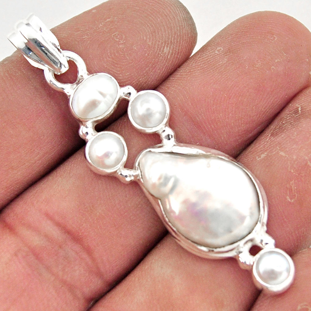 14.83cts natural white pearl 925 sterling silver pendant jewelry r43074