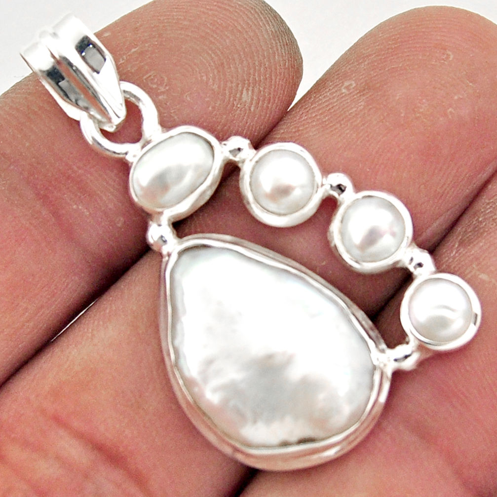 14.94cts natural white pearl 925 sterling silver pendant jewelry r43075