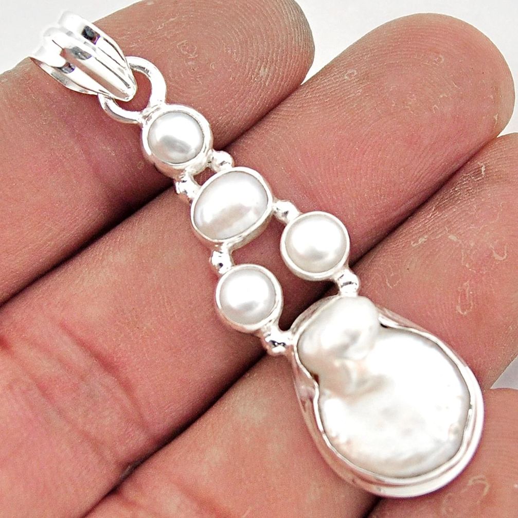 14.32cts natural white pearl 925 sterling silver pendant jewelry r43076