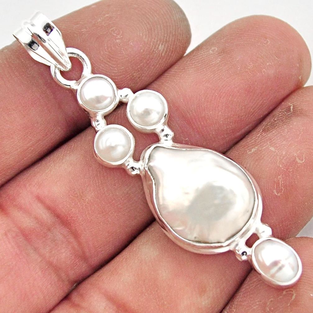 15.22cts natural white pearl 925 sterling silver pendant jewelry r43077