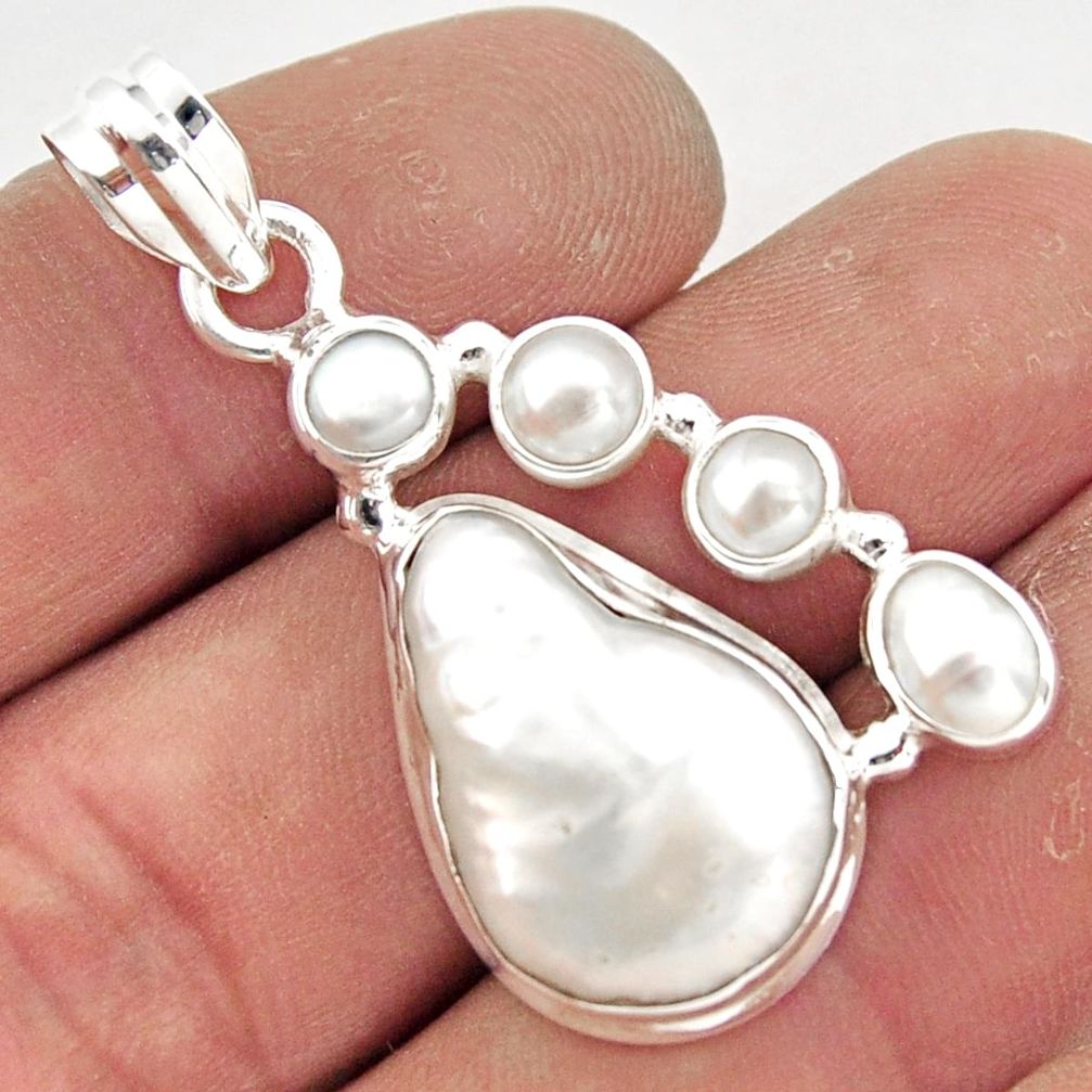 15.53cts natural white pearl 925 sterling silver pendant jewelry r43079