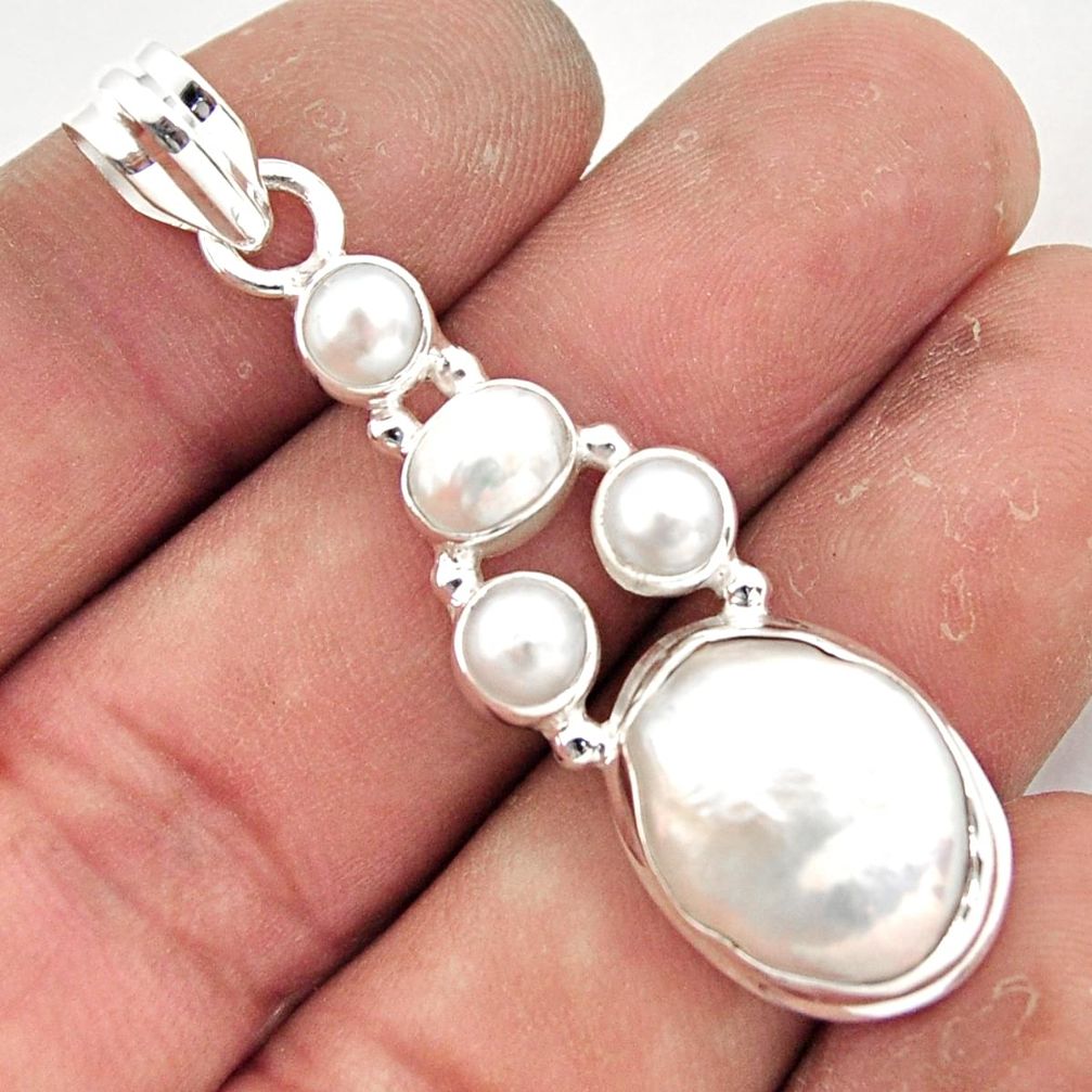 14.01cts natural white pearl 925 sterling silver pendant jewelry r43080