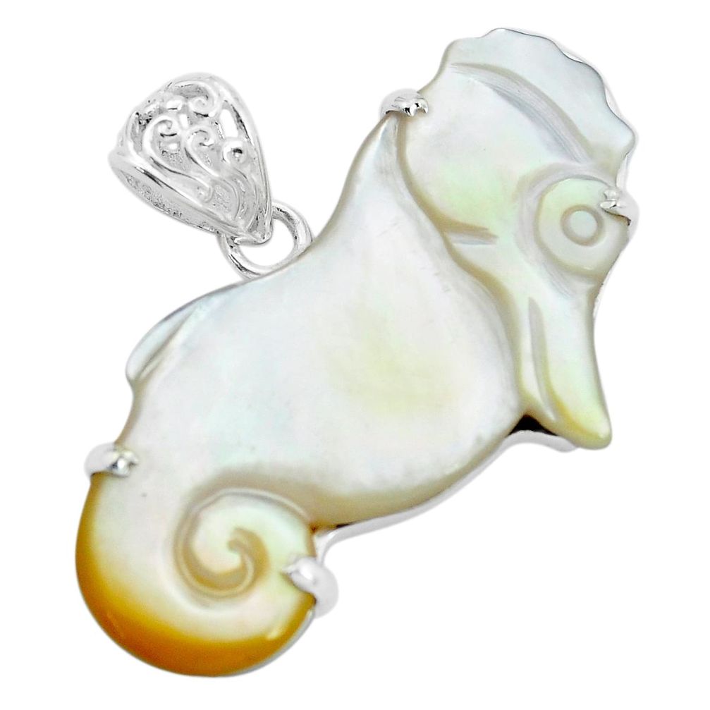 21.79cts natural white pearl 925 sterling silver seahorse pendant jewelry p35914
