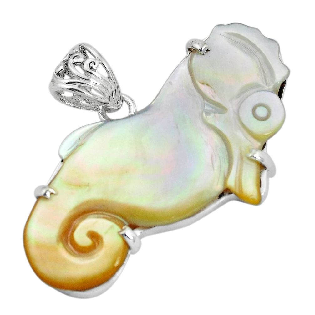 19.58cts natural white pearl 925 sterling silver seahorse pendant jewelry p35916