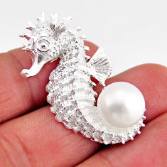 6.64cts natural white pearl 925 sterling silver seahorse pendant jewelry y63111