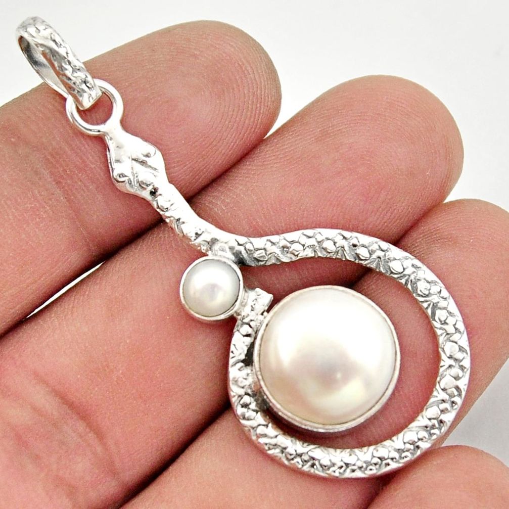 8.24cts natural white pearl 925 sterling silver snake pendant jewelry d47291