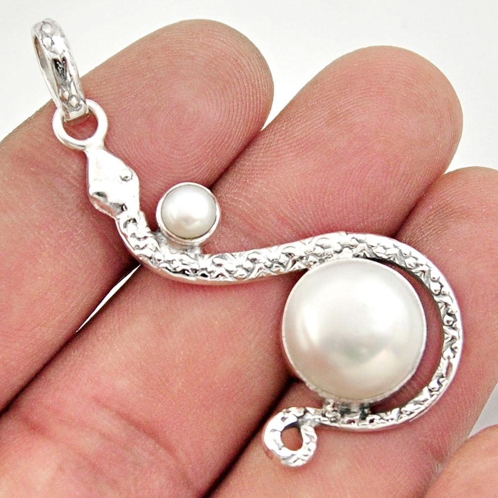 7.78cts natural white pearl 925 sterling silver snake pendant jewelry d47292