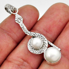 5.53cts natural white pearl 925 sterling silver snake pendant jewelry n33950