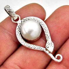 5.53cts natural white pearl 925 sterling silver snake pendant jewelry n33953