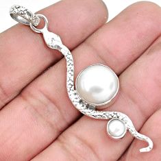 Clearance Sale- 6.36cts natural white pearl 925 sterling silver snake pendant jewelry p49142