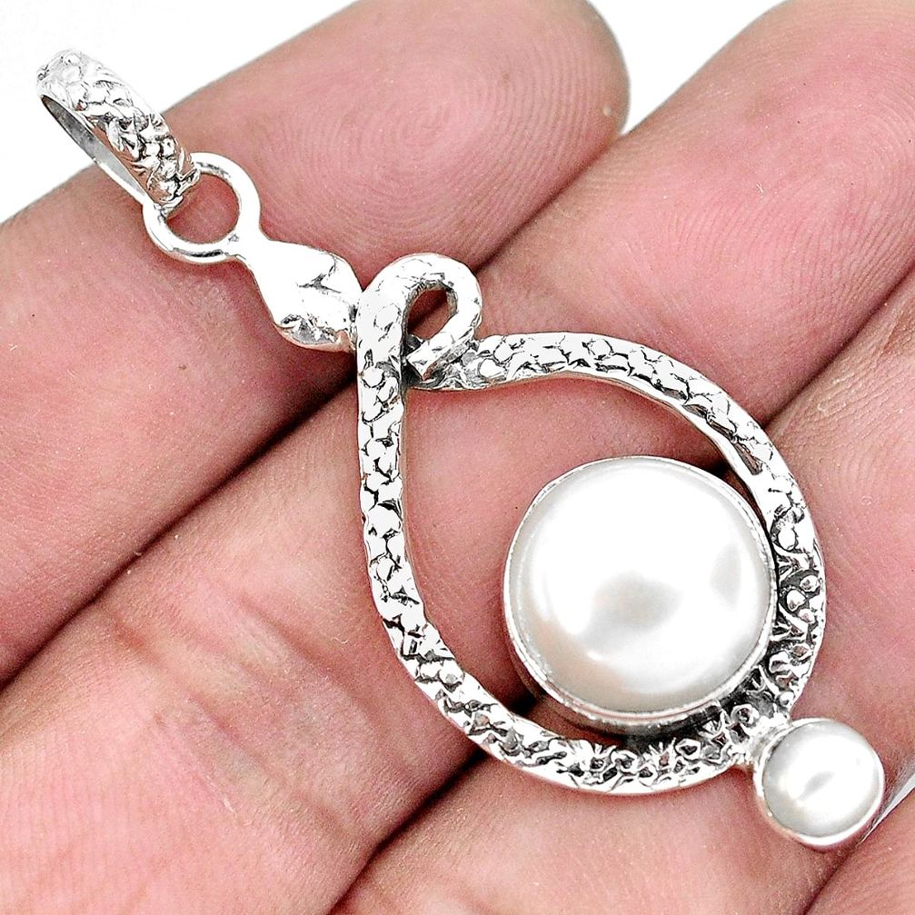 8.03cts natural white pearl 925 sterling silver snake pendant jewelry p49181