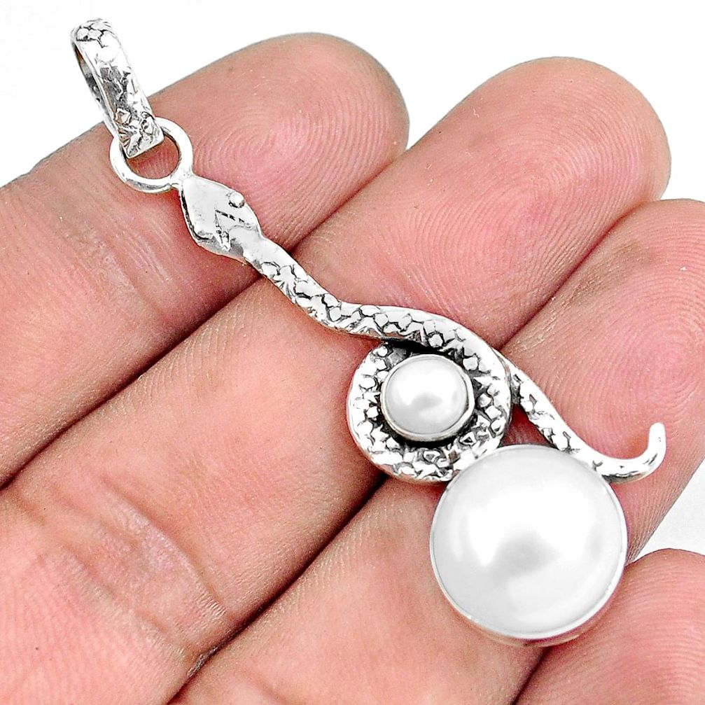 white pearl 925 sterling silver snake pendant jewelry p49221