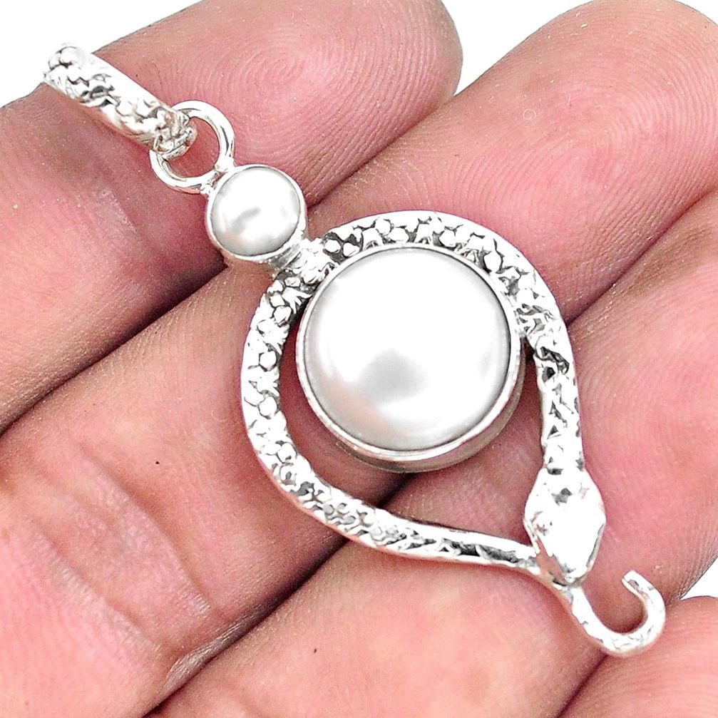 8.03cts natural white pearl 925 sterling silver snake pendant jewelry p49261