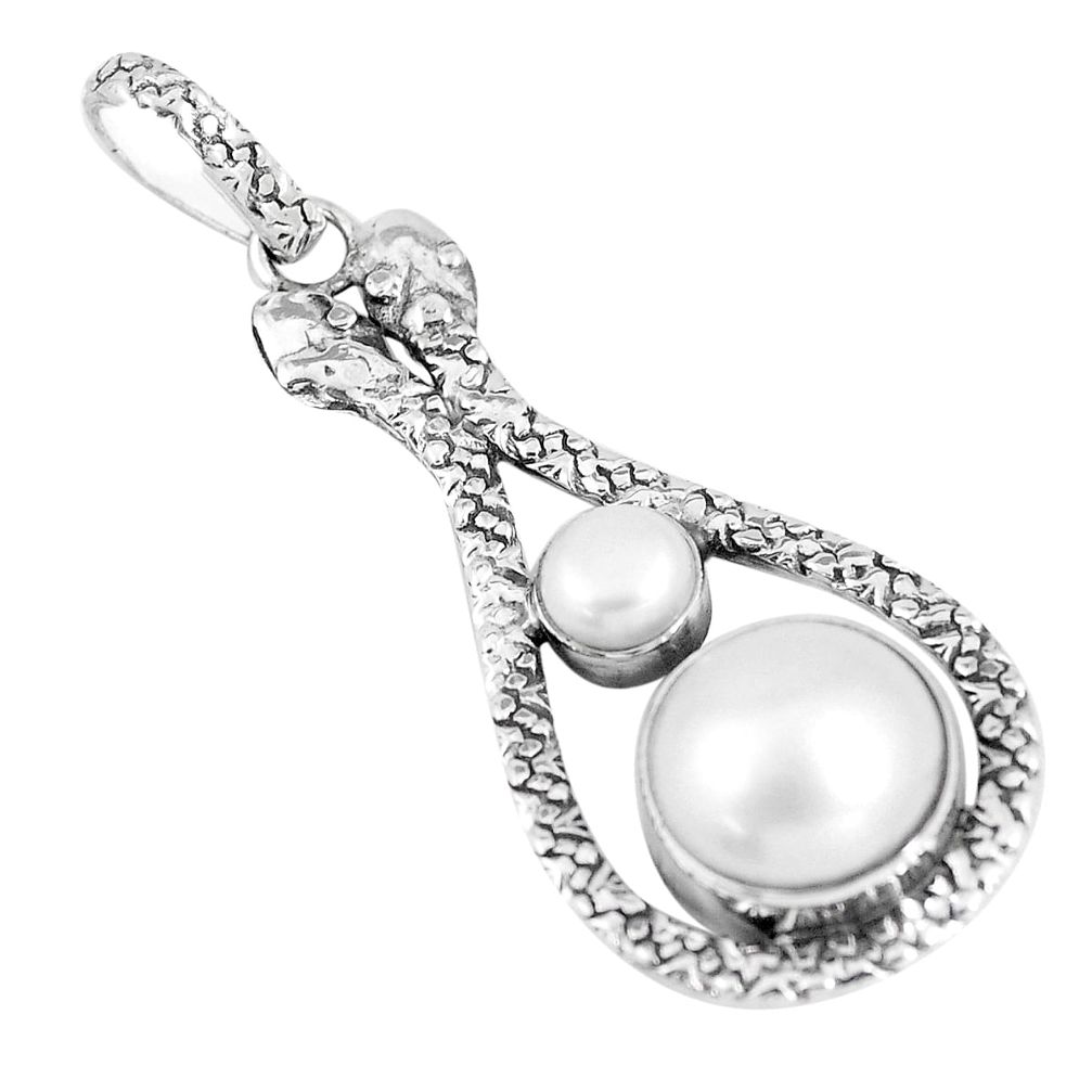 9.14cts natural white pearl 925 sterling silver snake pendant jewelry p7553