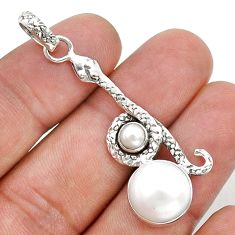 6.62cts natural white pearl 925 sterling silver snake pendant jewelry u78752