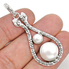 5.98cts natural white pearl 925 sterling silver snake pendant jewelry u78757