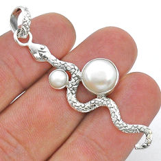 5.52cts natural white pearl 925 sterling silver snake pendant jewelry u78920