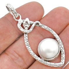 11.24cts natural white pearl 925 sterling silver snake pendant jewelry u78936