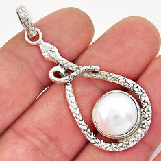 6.80cts natural white pearl 925 sterling silver snake pendant jewelry y21457