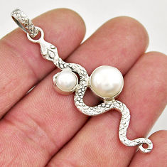 5.59cts natural white pearl 925 sterling silver snake pendant jewelry y26169