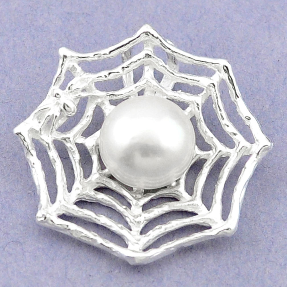 Natural white pearl 925 sterling silver spider web pendant jewelry c23850