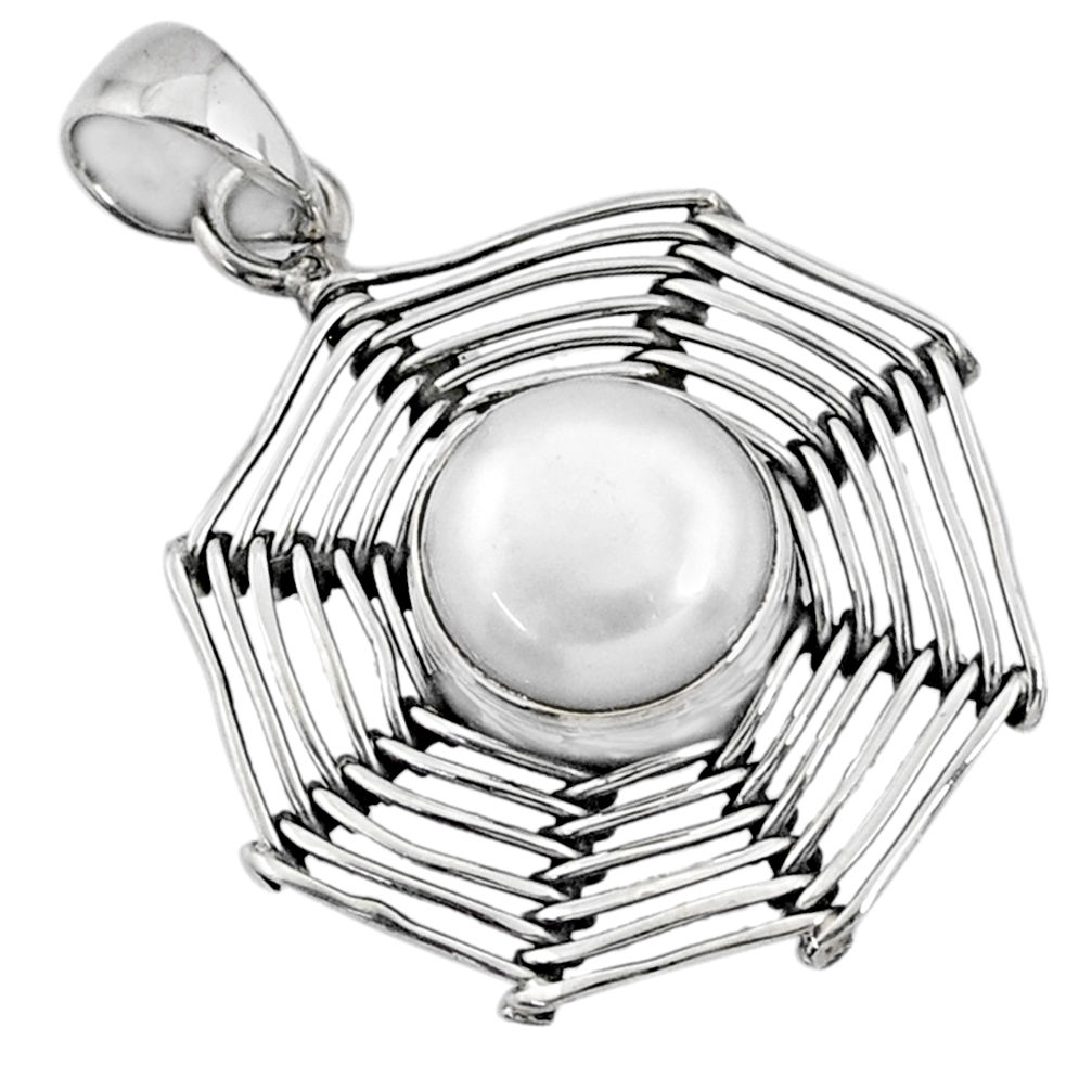 5.27cts natural white pearl 925 sterling silver spider web pendant r67548
